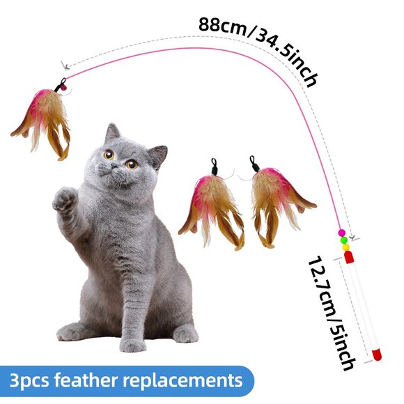Brand New Cat Feather Interactive Toy Set with 3 Replacements and 1 Wand - Picture 4 of 12